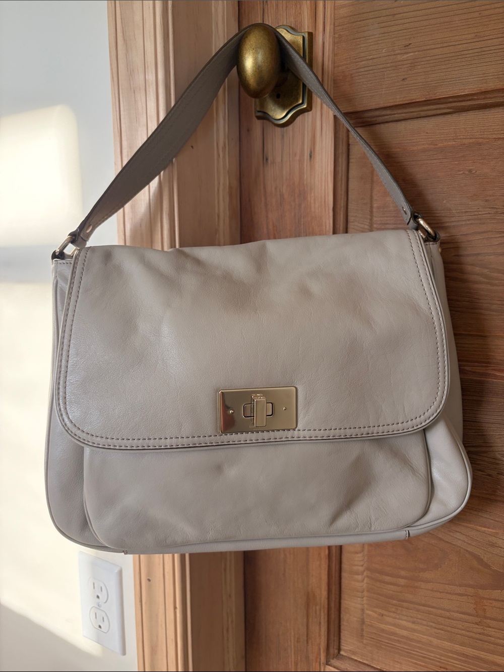kate spade Cream Leather Shoulder Bag with Gold Turn-Lock